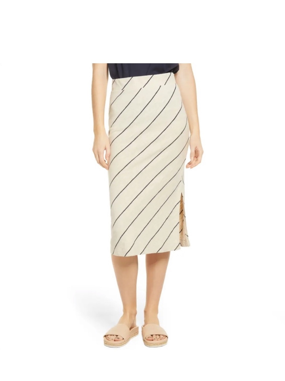 Nordstrom Cream Midi Skirt with Black Diagonal Stripes
